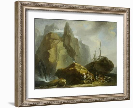 Landscape in the High Alps with Resting Mountaineers and the Painter-Caspar Wolf-Framed Giclee Print