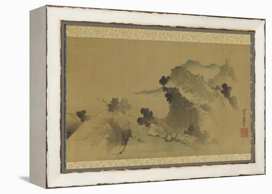 Landscape: Mountains, Stream and Boats, Edo Period-Katsushika Hokusai-Framed Premier Image Canvas