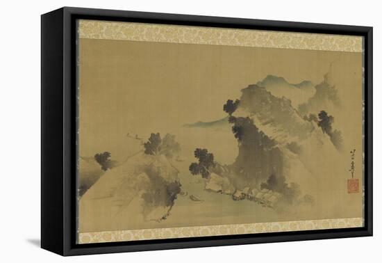 Landscape: Mountains, Stream and Boats, Edo Period-Katsushika Hokusai-Framed Premier Image Canvas