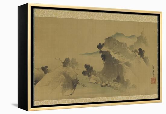 Landscape: Mountains, Stream and Boats, Edo Period-Katsushika Hokusai-Framed Premier Image Canvas