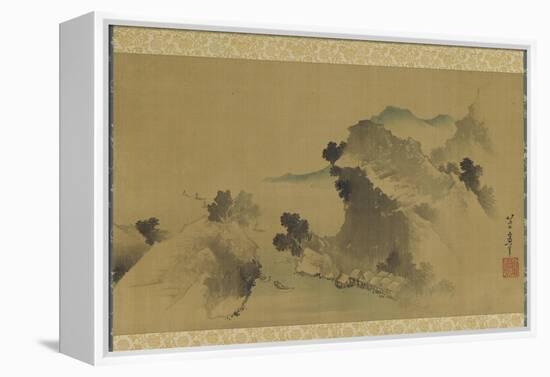 Landscape: Mountains, Stream and Boats, Edo Period-Katsushika Hokusai-Framed Premier Image Canvas