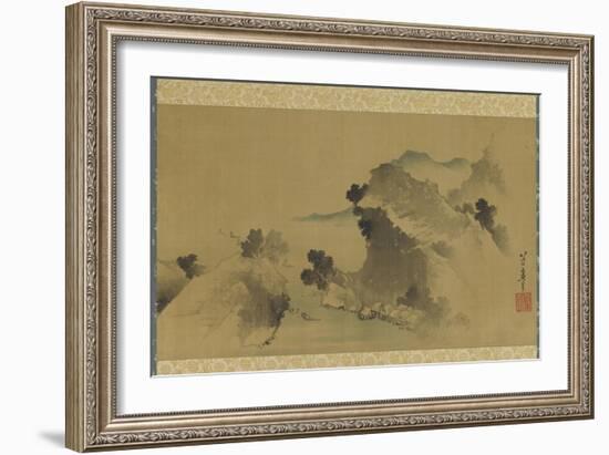 Landscape: Mountains, Stream and Boats, Edo Period-Katsushika Hokusai-Framed Giclee Print