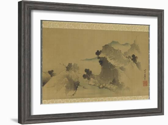 Landscape: Mountains, Stream and Boats, Edo Period-Katsushika Hokusai-Framed Giclee Print