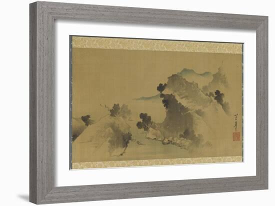 Landscape: Mountains, Stream and Boats, Edo Period-Katsushika Hokusai-Framed Giclee Print