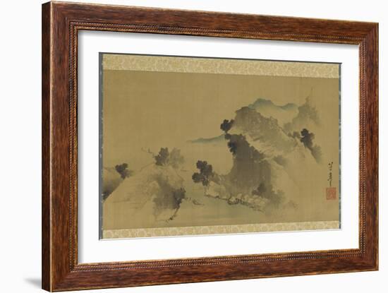 Landscape: Mountains, Stream and Boats, Edo Period-Katsushika Hokusai-Framed Giclee Print