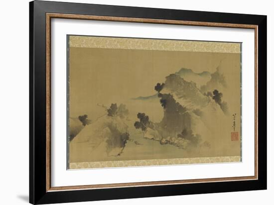 Landscape: Mountains, Stream and Boats, Edo Period-Katsushika Hokusai-Framed Giclee Print