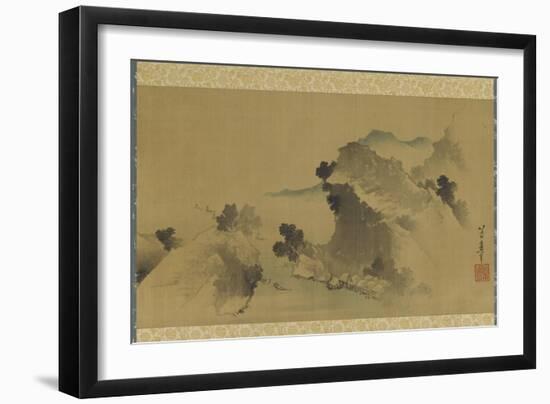 Landscape: Mountains, Stream and Boats, Edo Period-Katsushika Hokusai-Framed Giclee Print