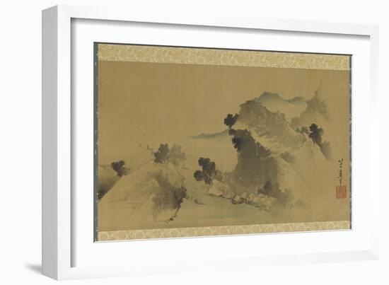 Landscape: Mountains, Stream and Boats, Edo Period-Katsushika Hokusai-Framed Giclee Print