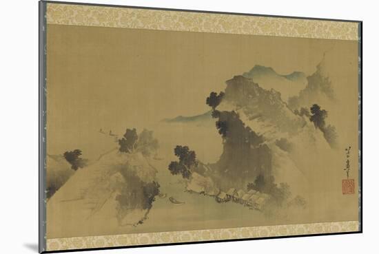 Landscape: Mountains, Stream and Boats, Edo Period-Katsushika Hokusai-Mounted Giclee Print