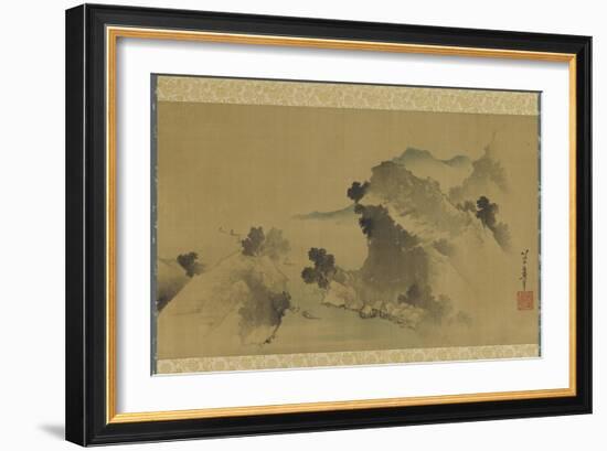 Landscape: Mountains, Stream and Boats, Edo Period-Katsushika Hokusai-Framed Giclee Print