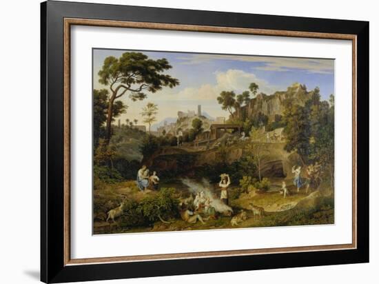 Landscape Near Olevano with Brick Factory and Rural Folk, 1823-24-Joseph Anton Koch-Framed Giclee Print