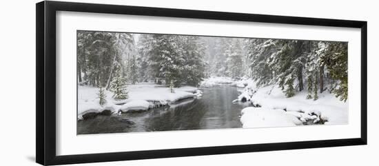 Landscape of Firehole River in forest, Upper Geyser Basin, Yellowstone National Park, Wyoming, USA-Panoramic Images-Framed Photographic Print