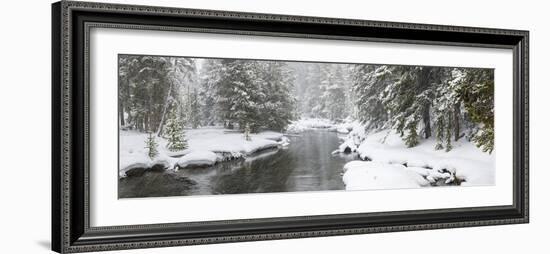 Landscape of Firehole River in forest, Upper Geyser Basin, Yellowstone National Park, Wyoming, USA-Panoramic Images-Framed Photographic Print