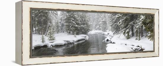 Landscape of Firehole River in forest, Upper Geyser Basin, Yellowstone National Park, Wyoming, USA-Panoramic Images-Framed Premier Image Canvas