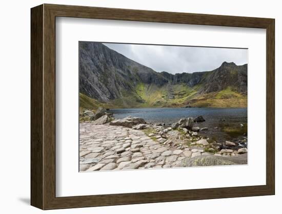 Landscape of Footpath Leading round Llyn Idwal with Devil's Kitchen in Background-Veneratio-Framed Photographic Print