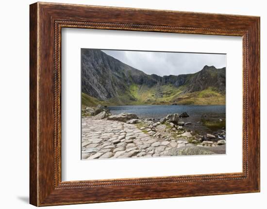 Landscape of Footpath Leading round Llyn Idwal with Devil's Kitchen in Background-Veneratio-Framed Photographic Print