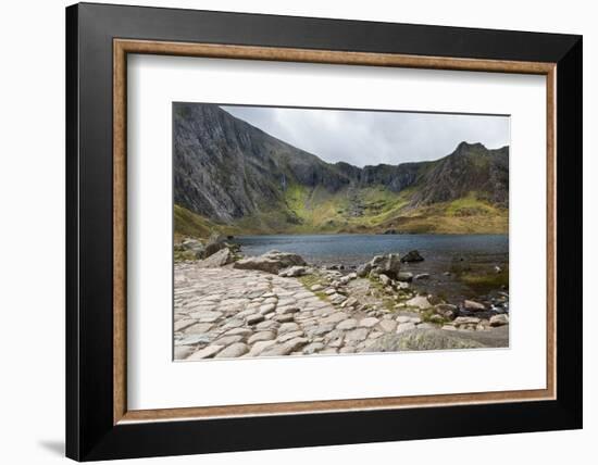 Landscape of Footpath Leading round Llyn Idwal with Devil's Kitchen in Background-Veneratio-Framed Photographic Print