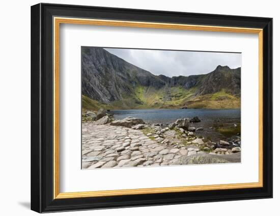 Landscape of Footpath Leading round Llyn Idwal with Devil's Kitchen in Background-Veneratio-Framed Photographic Print