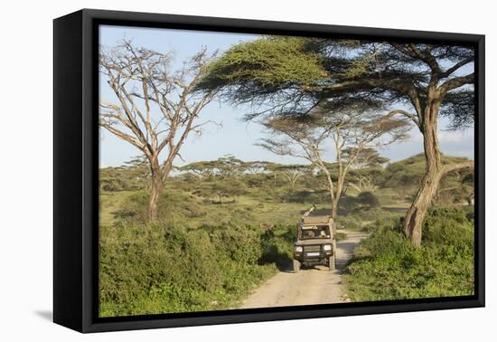 Landscape of the African Savanna with Safari Vehicle, Tanzania-James Heupel-Framed Premier Image Canvas