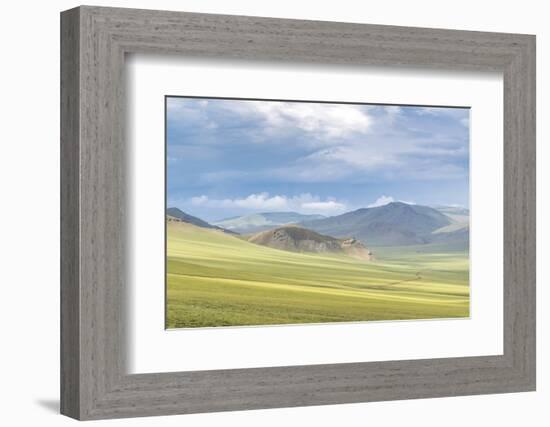 Landscape of the green Mongolian steppe under a gloomy sky, Ovorkhangai province, Mongolia, Central-Francesco Vaninetti-Framed Photographic Print