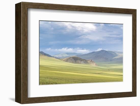 Landscape of the green Mongolian steppe under a gloomy sky, Ovorkhangai province, Mongolia, Central-Francesco Vaninetti-Framed Photographic Print