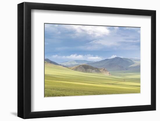 Landscape of the green Mongolian steppe under a gloomy sky, Ovorkhangai province, Mongolia, Central-Francesco Vaninetti-Framed Photographic Print