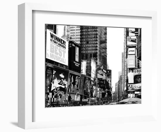 Landscape of Times Square, Advertising Views, Manhattan, NYC, US, USA, Black and White Photography-Philippe Hugonnard-Framed Photographic Print