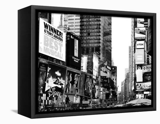 Landscape of Times Square, Advertising Views, Manhattan, NYC, US, USA, Black and White Photography-Philippe Hugonnard-Framed Premier Image Canvas