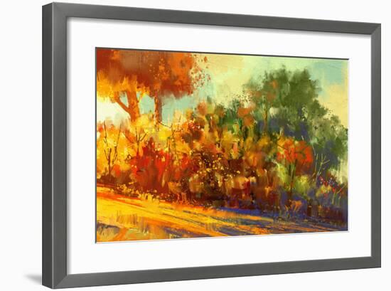 Landscape Painting of Beautiful Autumn Forest with Sunlight-Tithi Luadthong-Framed Art Print