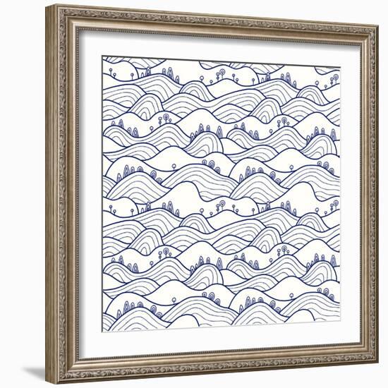 Landscape Pattern. Vector Seamless Pattern with Hills, Trees, Fields and Peaks. Background Illustra-likemuzzy-Framed Art Print