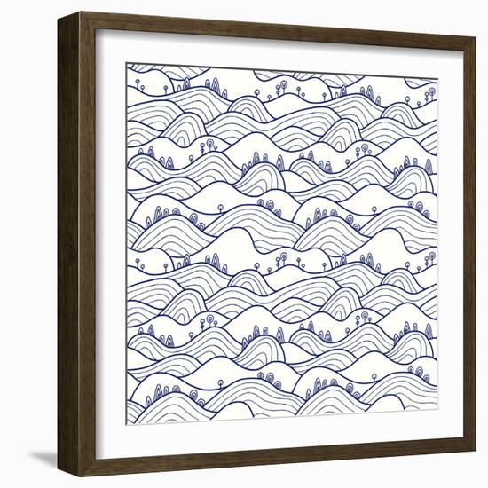 Landscape Pattern. Vector Seamless Pattern with Hills, Trees, Fields and Peaks. Background Illustra-likemuzzy-Framed Art Print