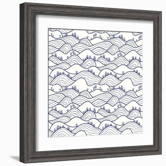 Landscape Pattern. Vector Seamless Pattern with Hills, Trees, Fields and Peaks. Background Illustra-likemuzzy-Framed Art Print