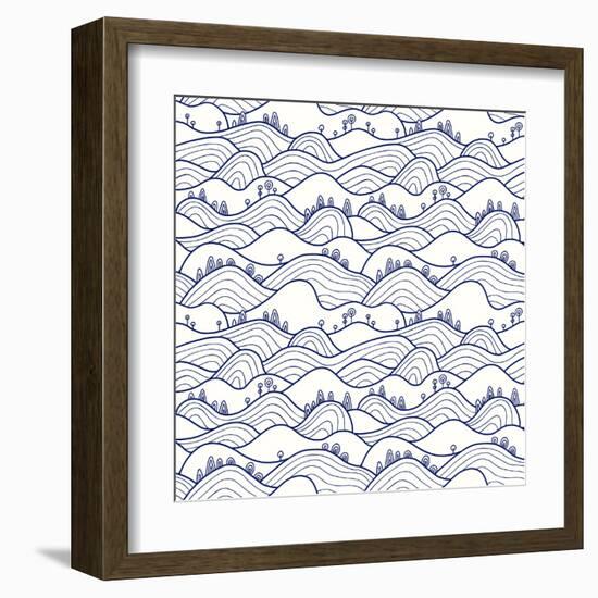 Landscape Pattern. Vector Seamless Pattern with Hills, Trees, Fields and Peaks. Background Illustra-likemuzzy-Framed Art Print