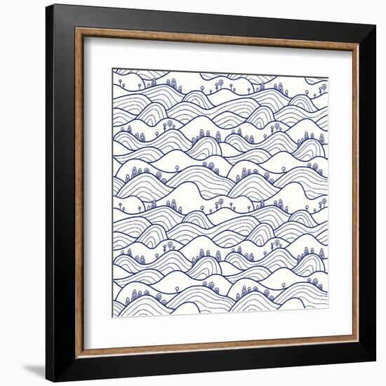 Landscape Pattern. Vector Seamless Pattern with Hills, Trees, Fields and Peaks. Background Illustra-likemuzzy-Framed Art Print