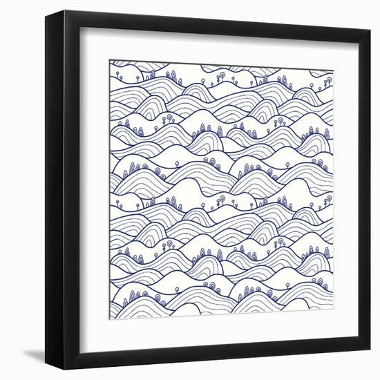 Landscape Pattern. Vector Seamless Pattern with Hills, Trees, Fields and Peaks. Background Illustra-likemuzzy-Framed Art Print