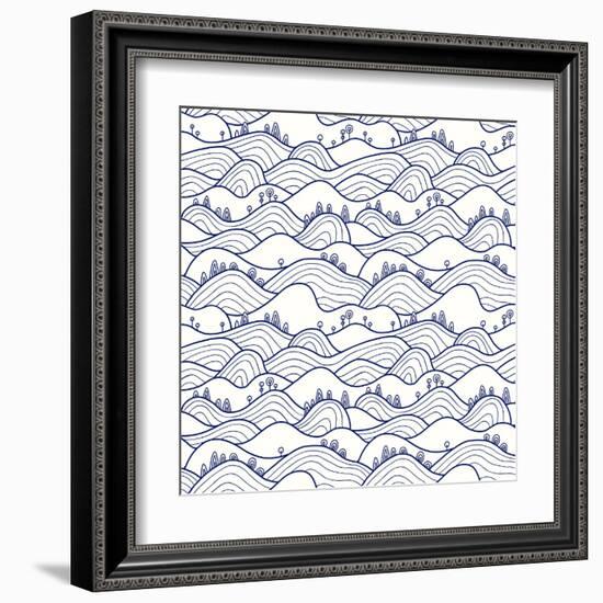 Landscape Pattern. Vector Seamless Pattern with Hills, Trees, Fields and Peaks. Background Illustra-likemuzzy-Framed Art Print