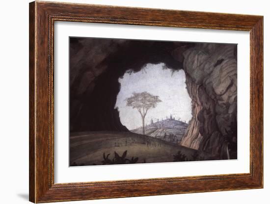 Landscape, Rock Arch Frames a Tree and City-Andrea Mantegna-Framed Art Print