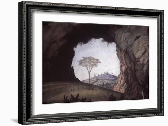 Landscape, Rock Arch Frames a Tree and City-Andrea Mantegna-Framed Art Print