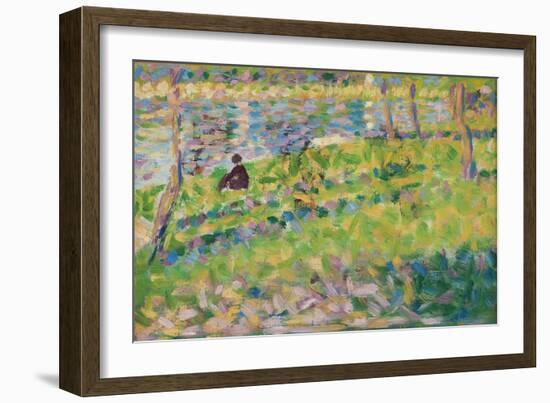 Landscape, Seated Man (Study for 'Sunday Afternoon on the Island of La Grande Jatte'), 1884-1885 (O-Georges Pierre Seurat-Framed Giclee Print