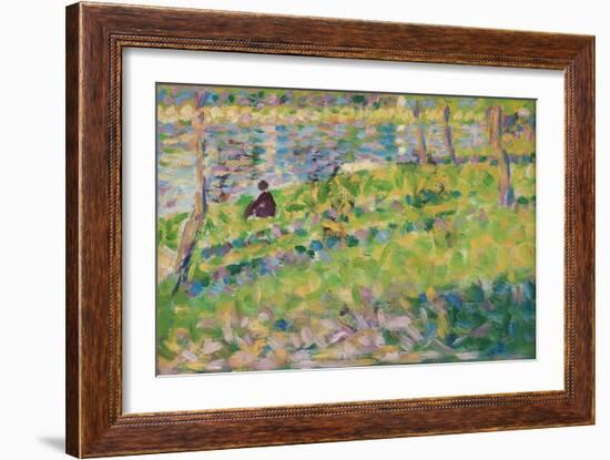 Landscape, Seated Man (Study for 'Sunday Afternoon on the Island of La Grande Jatte'), 1884-1885 (O-Georges Pierre Seurat-Framed Giclee Print