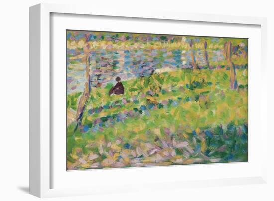 Landscape, Seated Man (Study for 'Sunday Afternoon on the Island of La Grande Jatte'), 1884-1885 (O-Georges Pierre Seurat-Framed Giclee Print