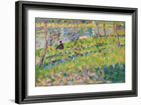 Landscape, Seated Man (Study for 'Sunday Afternoon on the Island of La Grande Jatte'), 1884-1885 (O-Georges Pierre Seurat-Framed Giclee Print