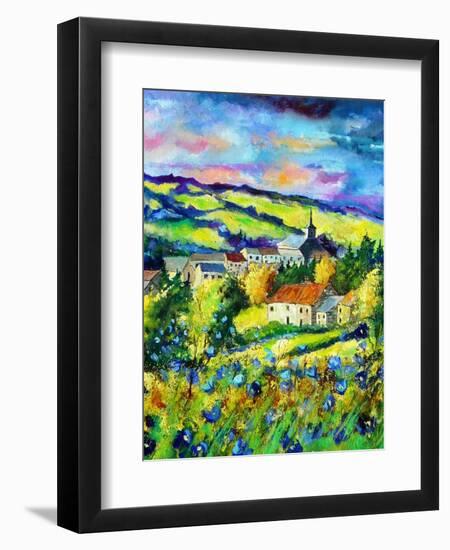 Landscape summer blue poppies village Belgium-Pol Ledent-Framed Premium Giclee Print