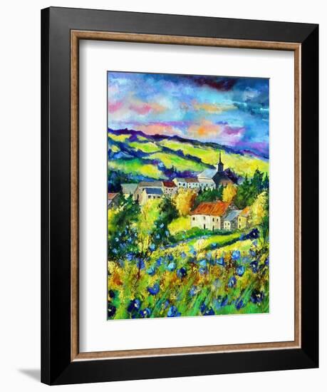 Landscape summer blue poppies village Belgium-Pol Ledent-Framed Art Print