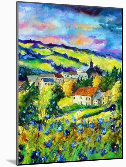 Landscape summer blue poppies village Belgium-Pol Ledent-Mounted Art Print