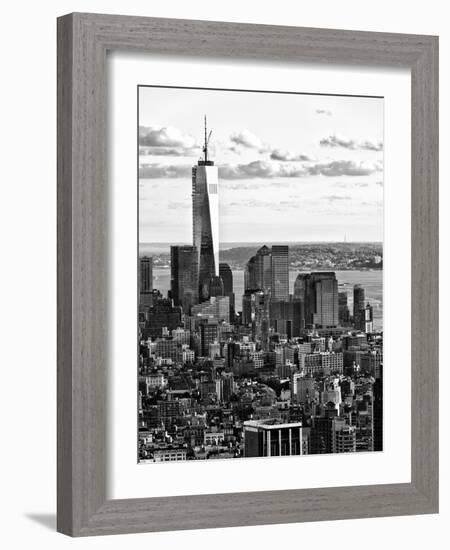 Landscape Sunset View, One World Trade Center, Manhattan, New York, US, Black and White Photography-Philippe Hugonnard-Framed Photographic Print