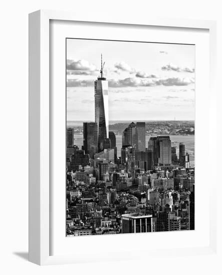 Landscape Sunset View, One World Trade Center, Manhattan, New York, US, Black and White Photography-Philippe Hugonnard-Framed Photographic Print