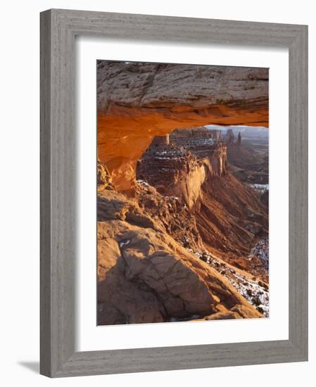 Landscape Through Mesa Arch at Sunrise, Canyonlands National Park, Moab, Utah, USA-Walter Bibikow-Framed Photographic Print