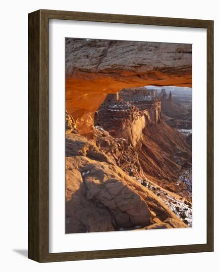 Landscape Through Mesa Arch at Sunrise, Canyonlands National Park, Moab, Utah, USA-Walter Bibikow-Framed Photographic Print