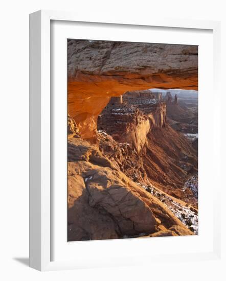 Landscape Through Mesa Arch at Sunrise, Canyonlands National Park, Moab, Utah, USA-Walter Bibikow-Framed Photographic Print